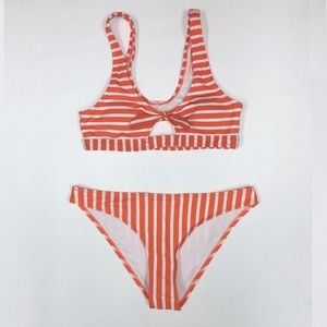 Orange And White Stripe Bikini With Bowknot